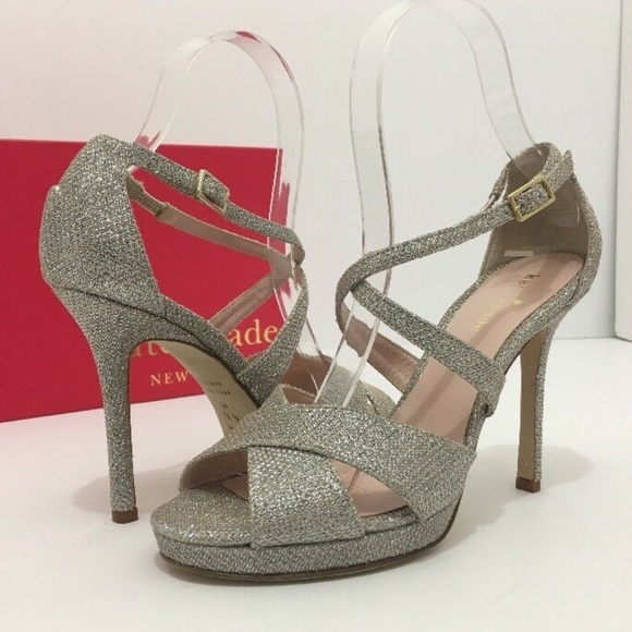 🆕 Kate Spade Silver Glitter Heels Sandals 6 M - Picture 3 of 7